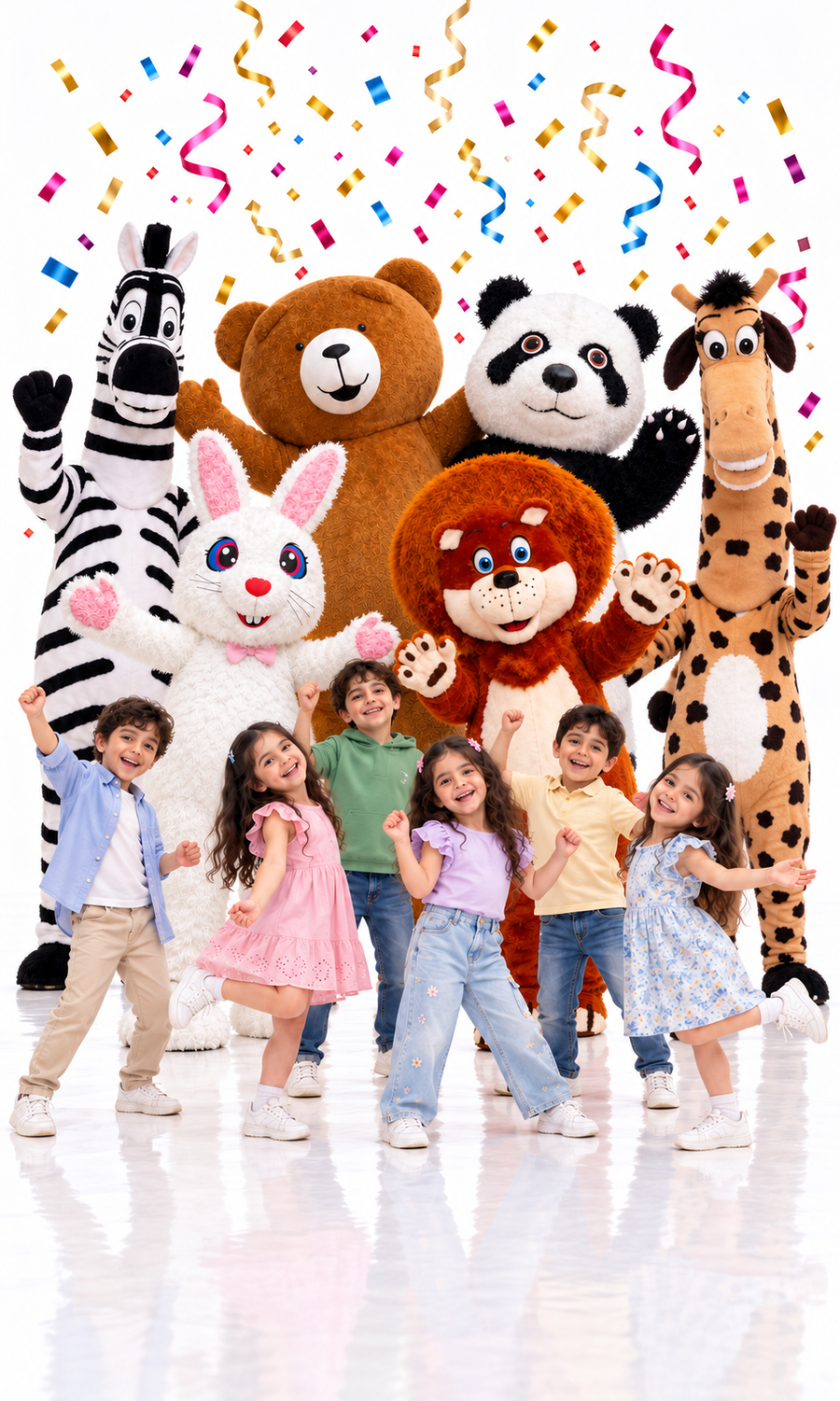 Cartoon characters and giant teddy bears